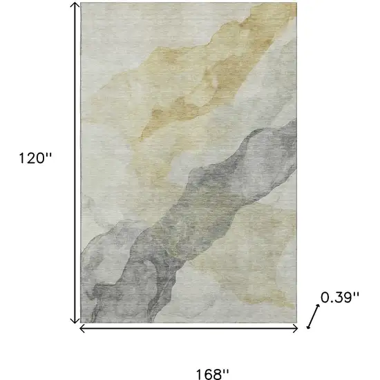 Beige And Gray Abstract Washable Area Rug With UV Protection Photo 9