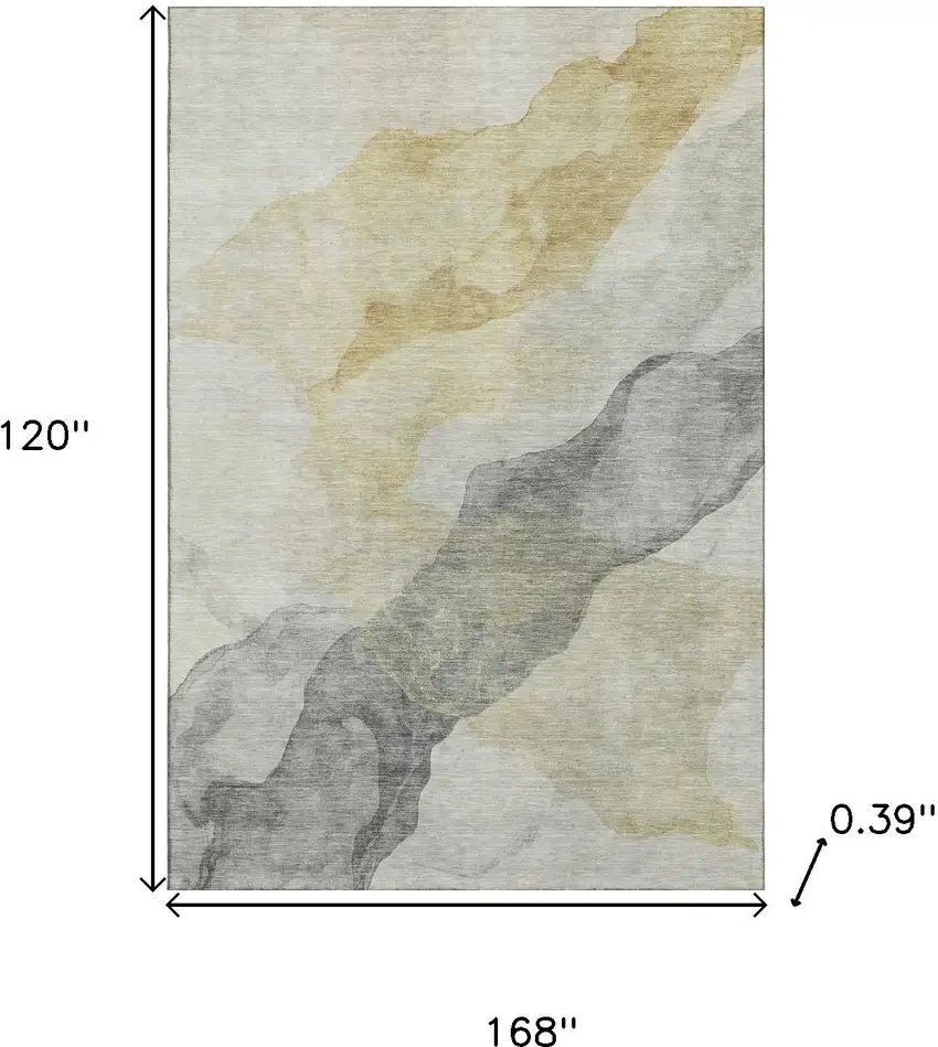 Beige And Gray Abstract Washable Area Rug With UV Protection Photo 9
