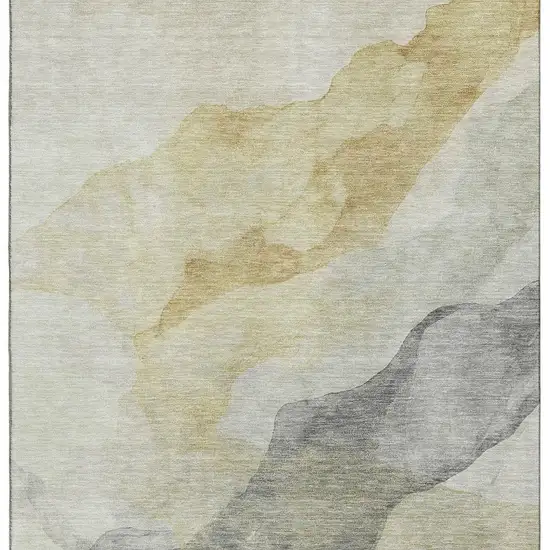 Beige And Gray Abstract Washable Area Rug With UV Protection Photo 3