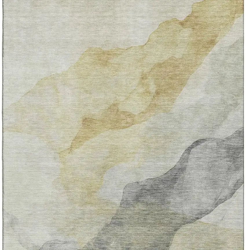 Beige And Gray Abstract Washable Area Rug With UV Protection Photo 3