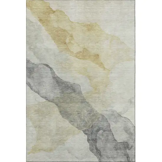 Beige And Gray Abstract Washable Area Rug With UV Protection Photo 4