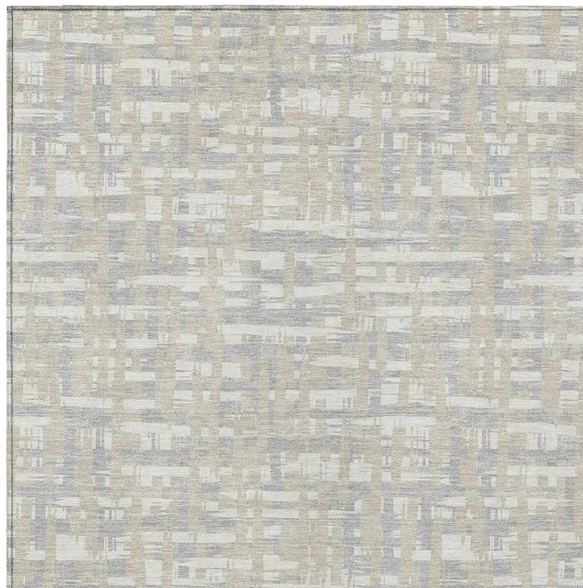 Beige And Gray Abstract Washable Indoor Outdoor Area Rug Photo 5
