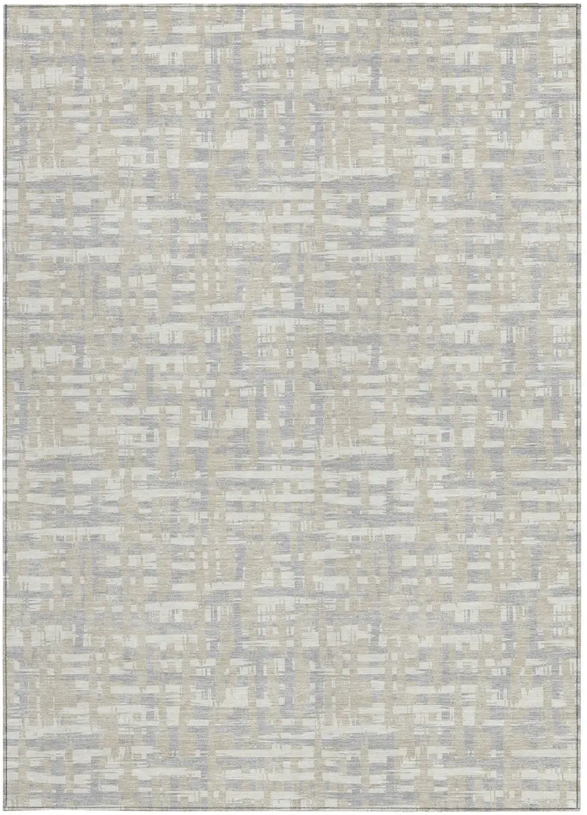 Beige And Gray Abstract Washable Indoor Outdoor Area Rug Photo 6