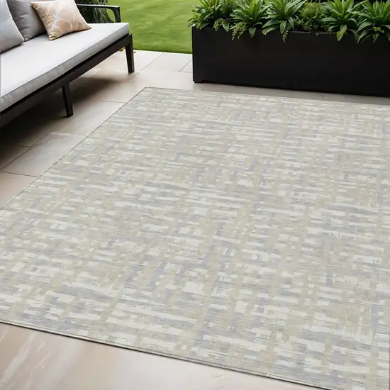 Beige And Gray Abstract Washable Indoor Outdoor Area Rug Photo 1