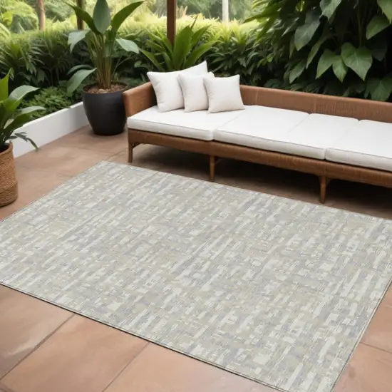 Beige And Gray Abstract Washable Indoor Outdoor Area Rug Photo 1