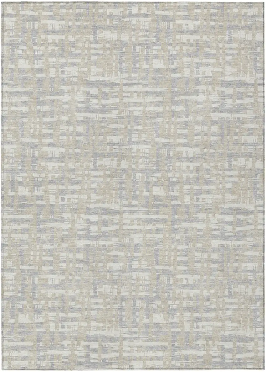 Beige And Gray Abstract Washable Indoor Outdoor Area Rug Photo 2