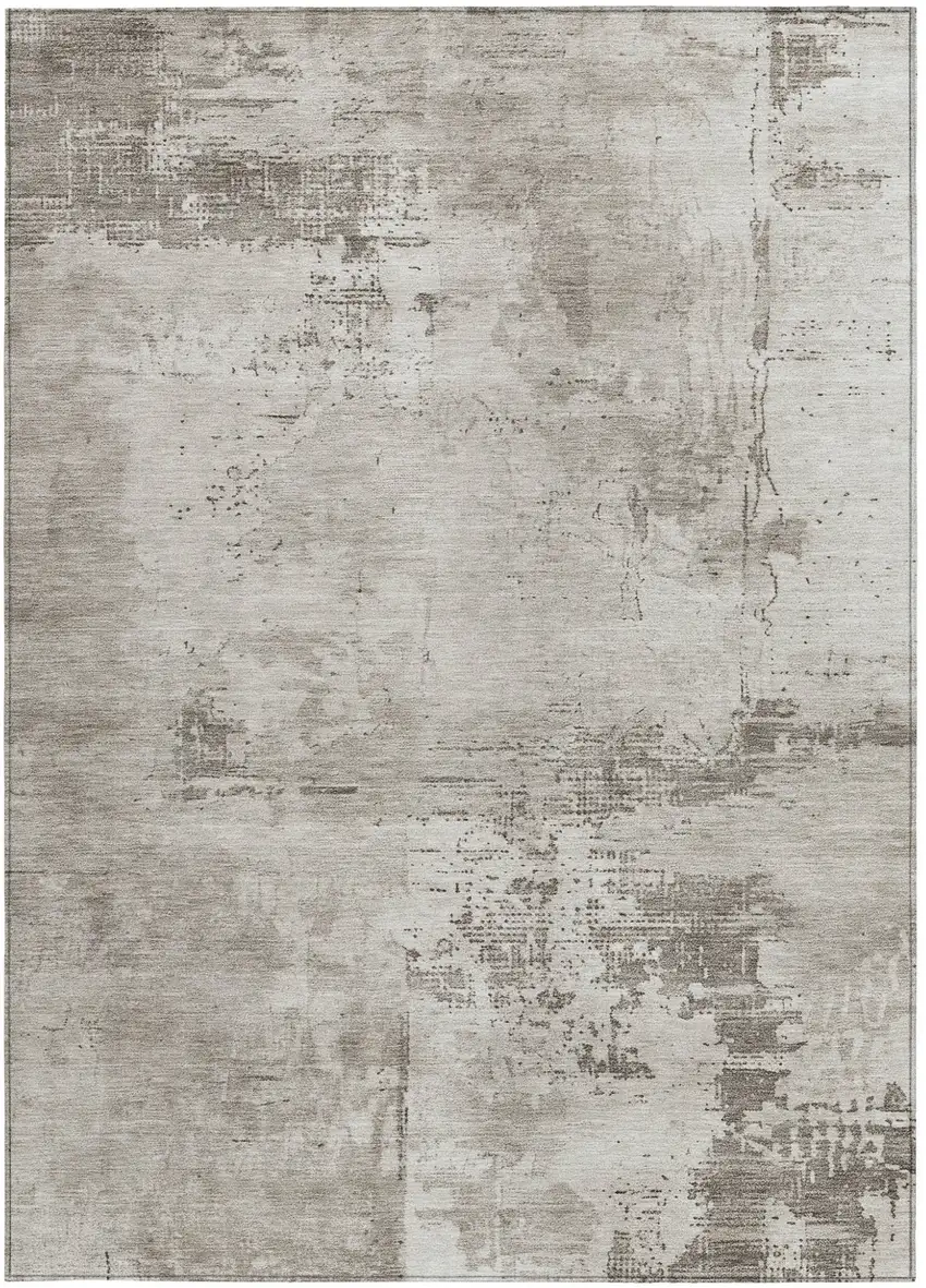 Beige And Gray Abstract Washable Indoor Outdoor Area Rug Photo 5