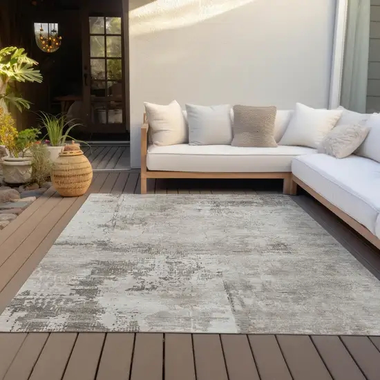 Beige And Gray Abstract Washable Indoor Outdoor Area Rug Photo 9