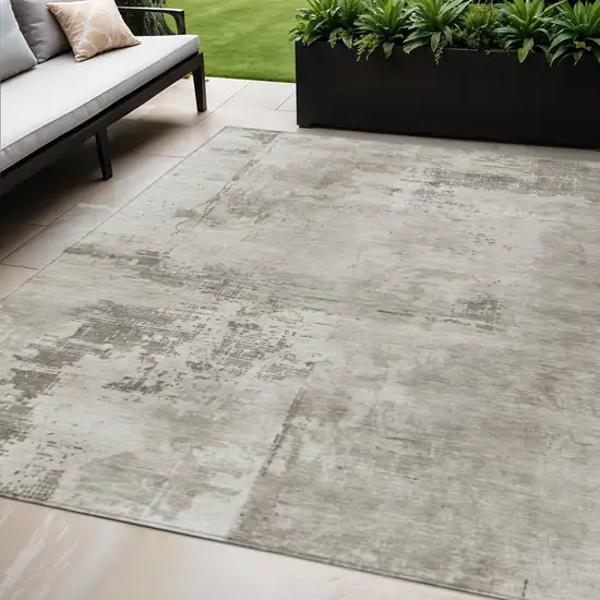 Beige And Gray Abstract Washable Indoor Outdoor Area Rug Photo 1