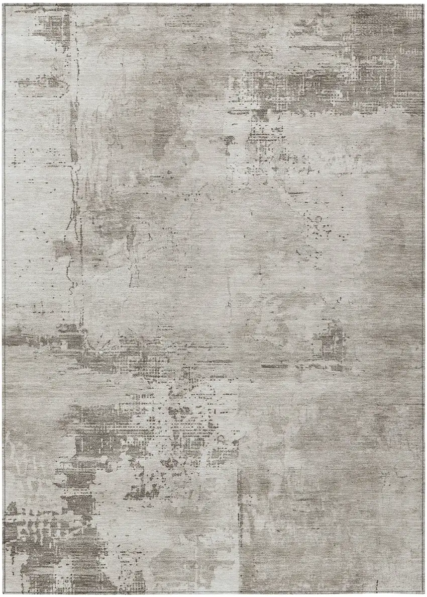 Beige And Gray Abstract Washable Indoor Outdoor Area Rug Photo 2