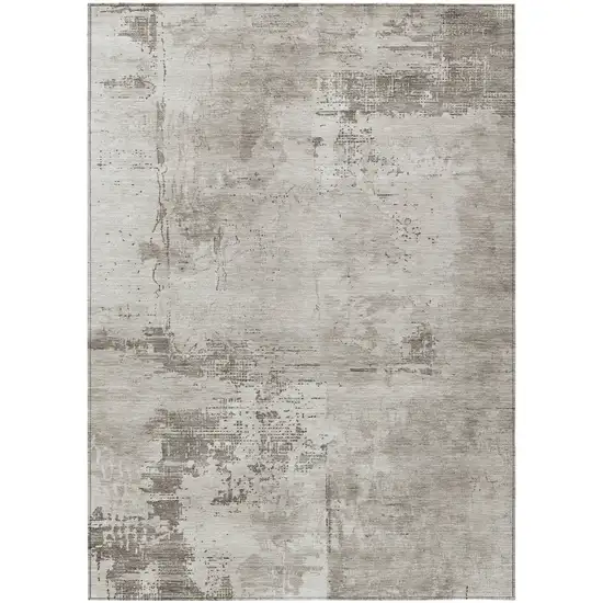 Beige And Gray Abstract Washable Indoor Outdoor Area Rug Photo 2
