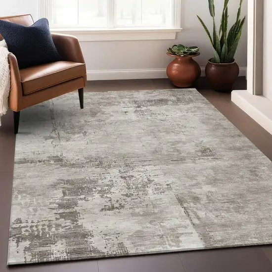 Beige And Gray Abstract Washable Indoor Outdoor Area Rug Photo 8