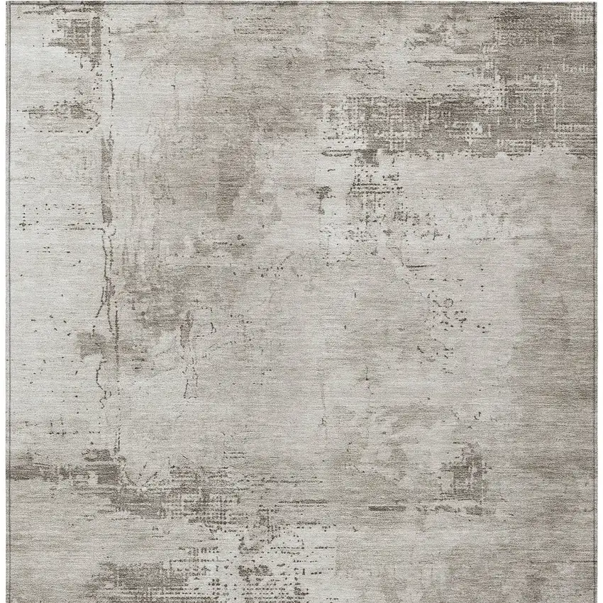 Beige And Gray Abstract Washable Indoor Outdoor Area Rug Photo 6