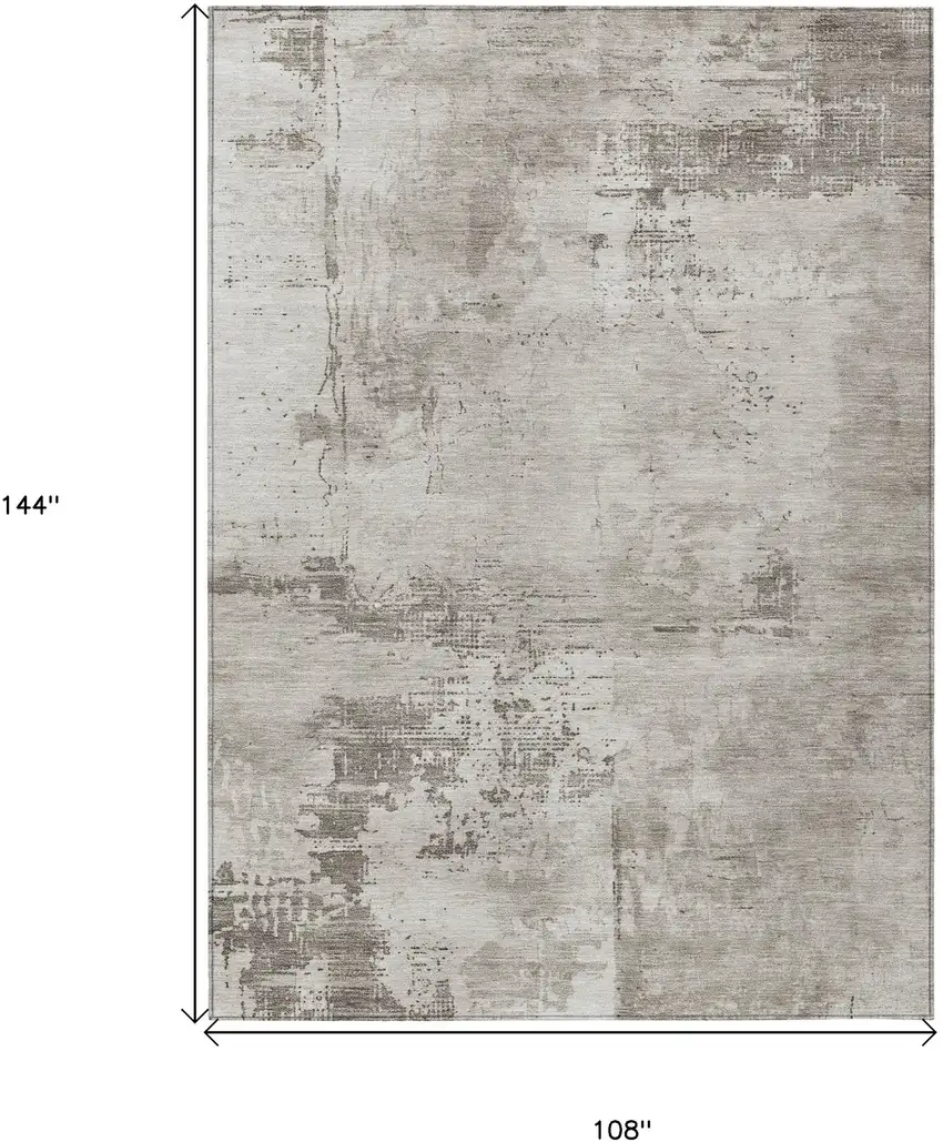 Beige And Gray Abstract Washable Indoor Outdoor Area Rug Photo 7