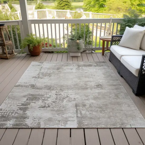 Beige And Gray Abstract Washable Indoor Outdoor Area Rug Photo 7