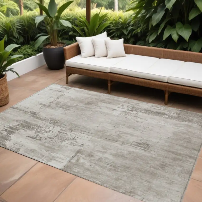 Beige And Gray Abstract Washable Indoor Outdoor Area Rug Photo 1