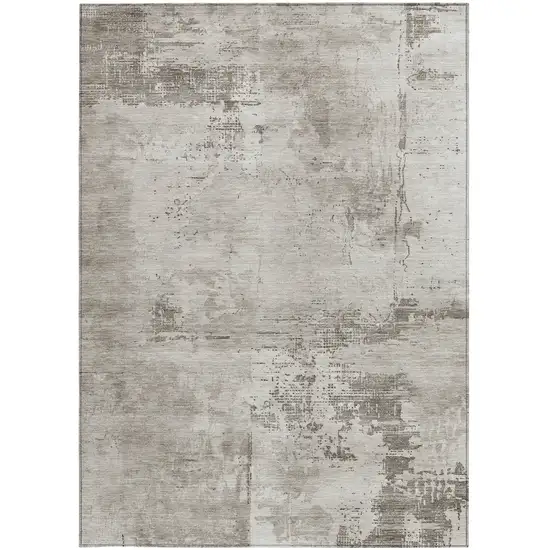 Beige And Gray Abstract Washable Indoor Outdoor Area Rug Photo 4