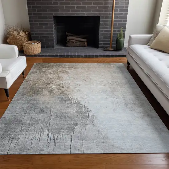 Beige And Gray Abstract Washable Indoor Outdoor Area Rug Photo 7