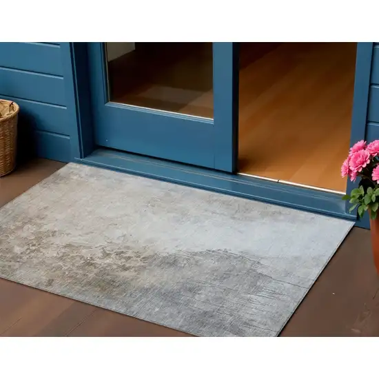 Beige And Gray Abstract Washable Indoor Outdoor Area Rug Photo 2