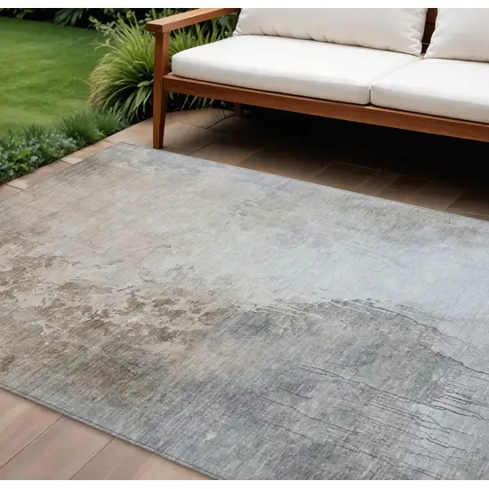 Beige And Gray Abstract Washable Indoor Outdoor Area Rug Photo 2