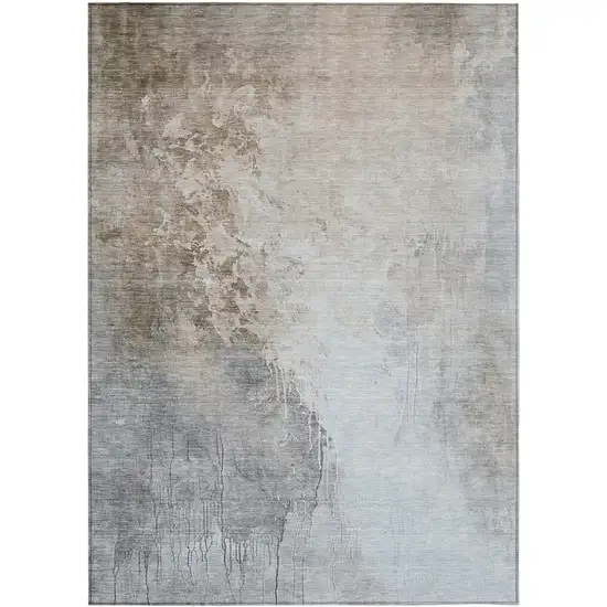 Beige And Gray Abstract Washable Indoor Outdoor Area Rug Photo 1