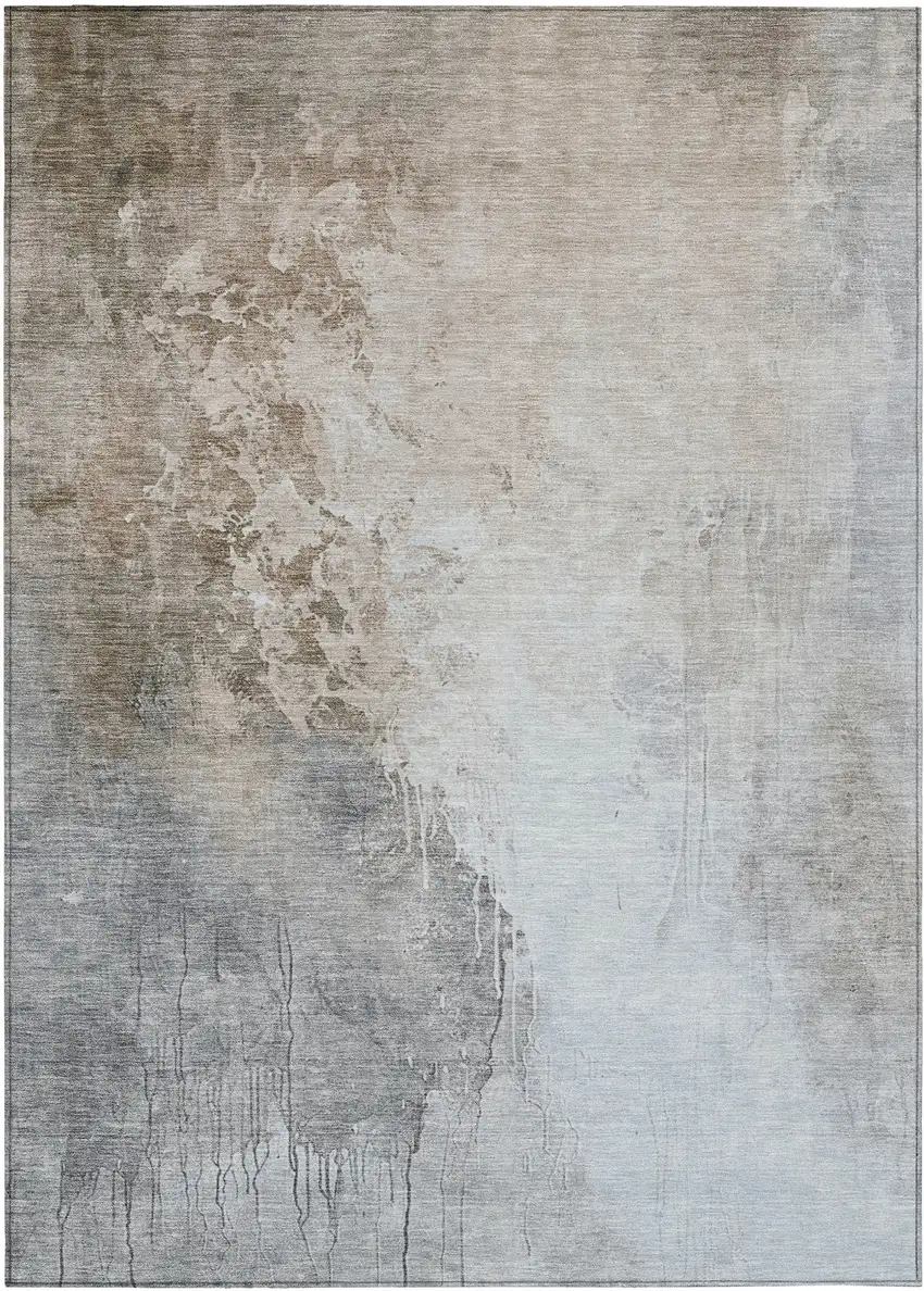 Beige And Gray Abstract Washable Indoor Outdoor Area Rug Photo 8