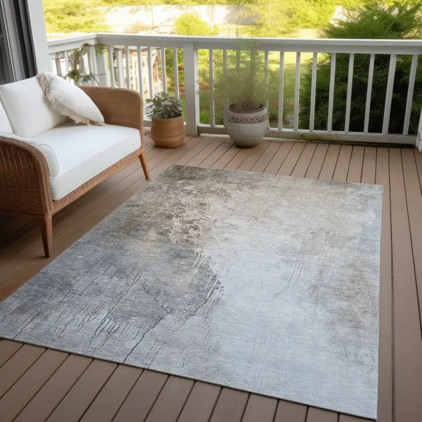 Beige And Gray Abstract Washable Indoor Outdoor Area Rug Photo 4