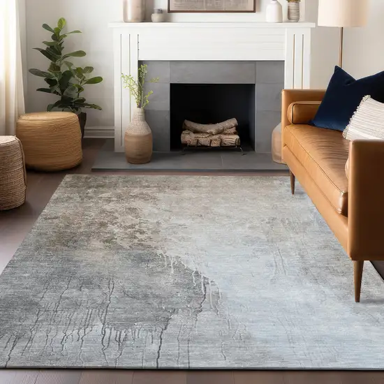 Beige And Gray Abstract Washable Indoor Outdoor Area Rug Photo 5