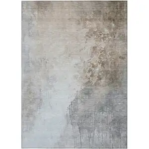 Photo of Beige And Gray Abstract Washable Indoor Outdoor Area Rug