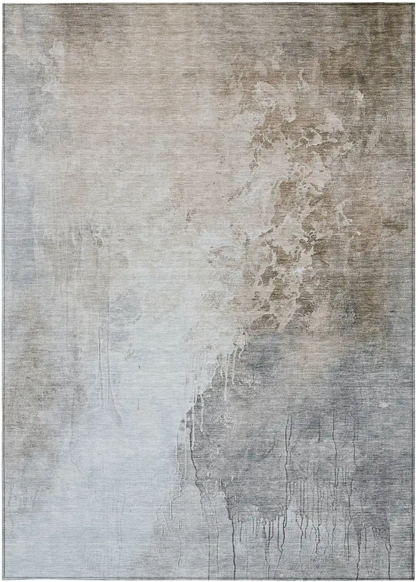 Beige And Gray Abstract Washable Indoor Outdoor Area Rug Photo 1