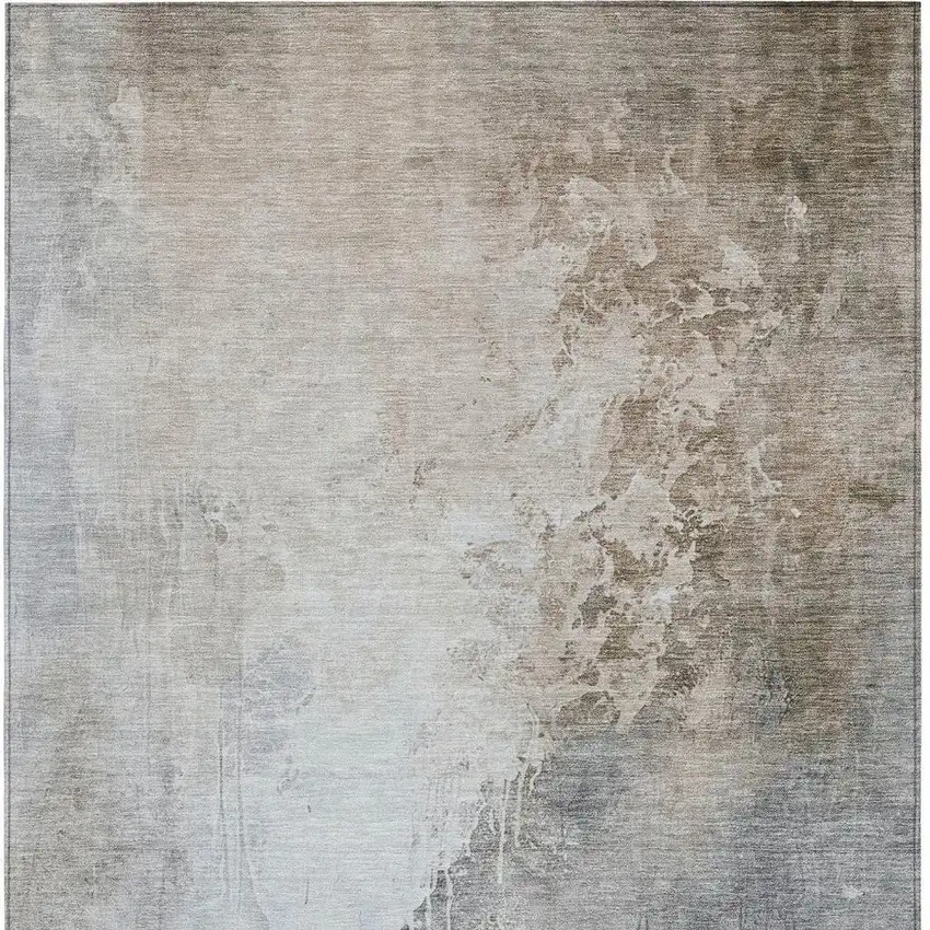 Beige And Gray Abstract Washable Indoor Outdoor Area Rug Photo 3