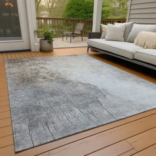Beige And Gray Abstract Washable Indoor Outdoor Area Rug Photo 7