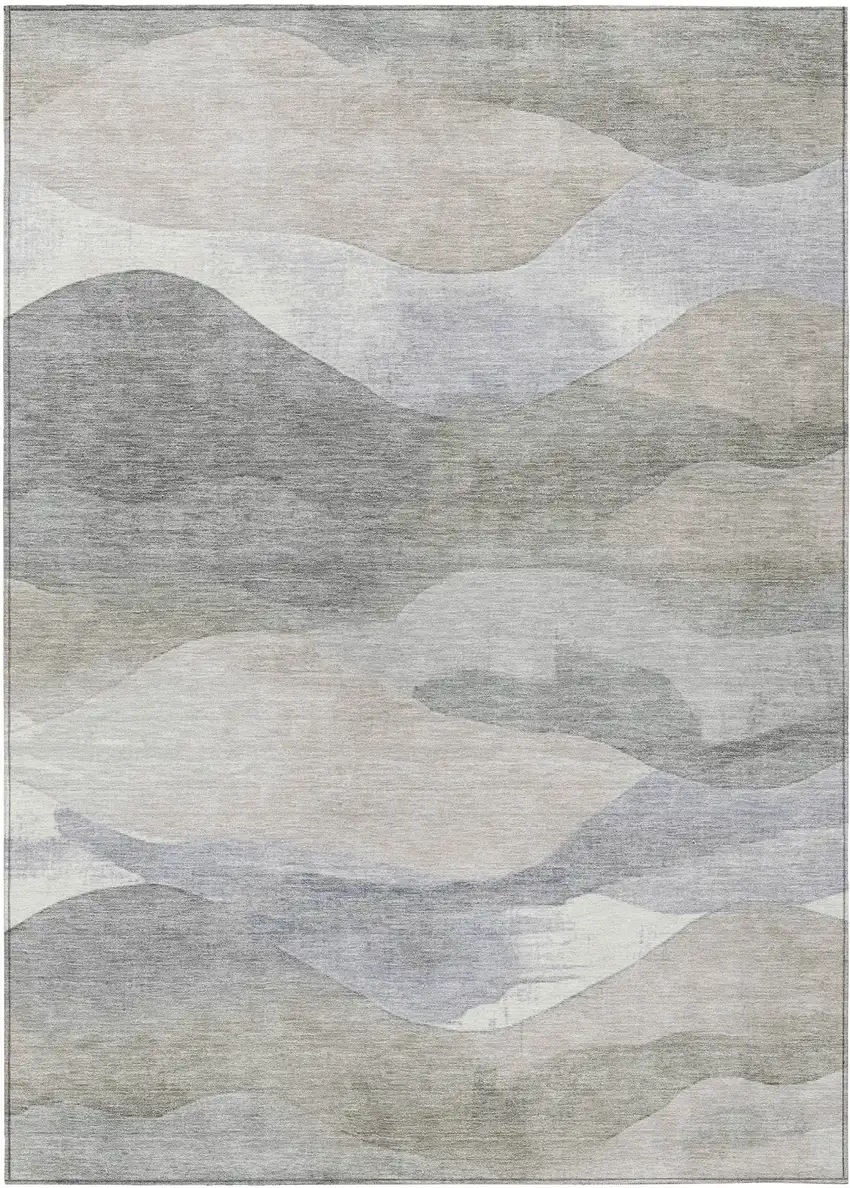 Beige And Gray Abstract Washable Indoor Outdoor Area Rug Photo 1