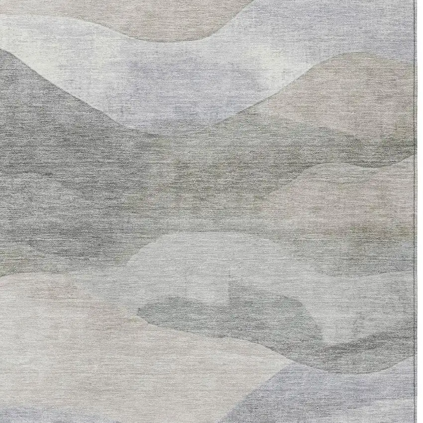 Beige And Gray Abstract Washable Indoor Outdoor Area Rug Photo 3