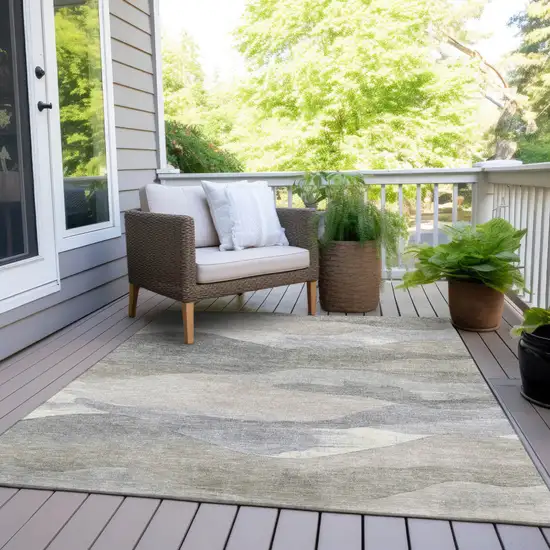 Beige And Gray Abstract Washable Indoor Outdoor Area Rug Photo 8