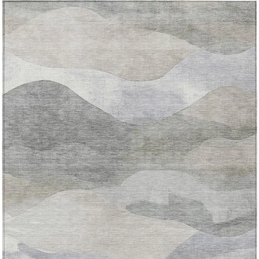 Beige And Gray Abstract Washable Indoor Outdoor Area Rug Photo 6