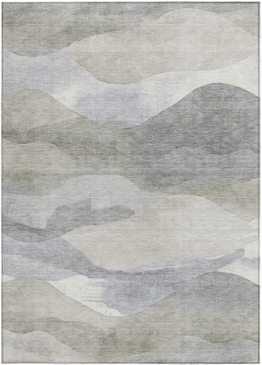 Beige And Gray Abstract Washable Indoor Outdoor Area Rug Photo 4