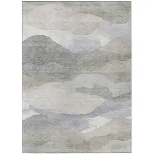 Photo of Beige And Gray Abstract Washable Indoor Outdoor Area Rug