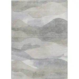 Photo of Beige And Gray Abstract Washable Indoor Outdoor Area Rug