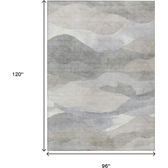 Beige And Gray Abstract Washable Indoor Outdoor Area Rug Photo 9