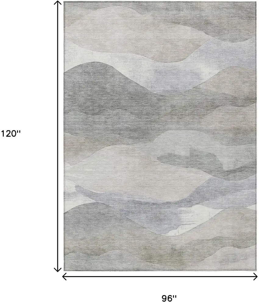 Beige And Gray Abstract Washable Indoor Outdoor Area Rug Photo 9