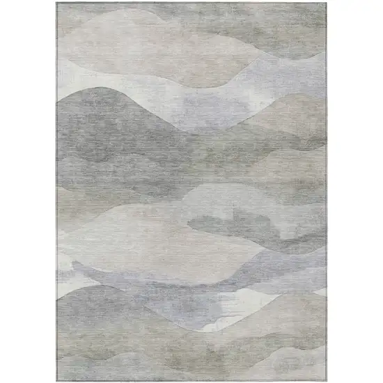 Beige And Gray Abstract Washable Indoor Outdoor Area Rug Photo 8