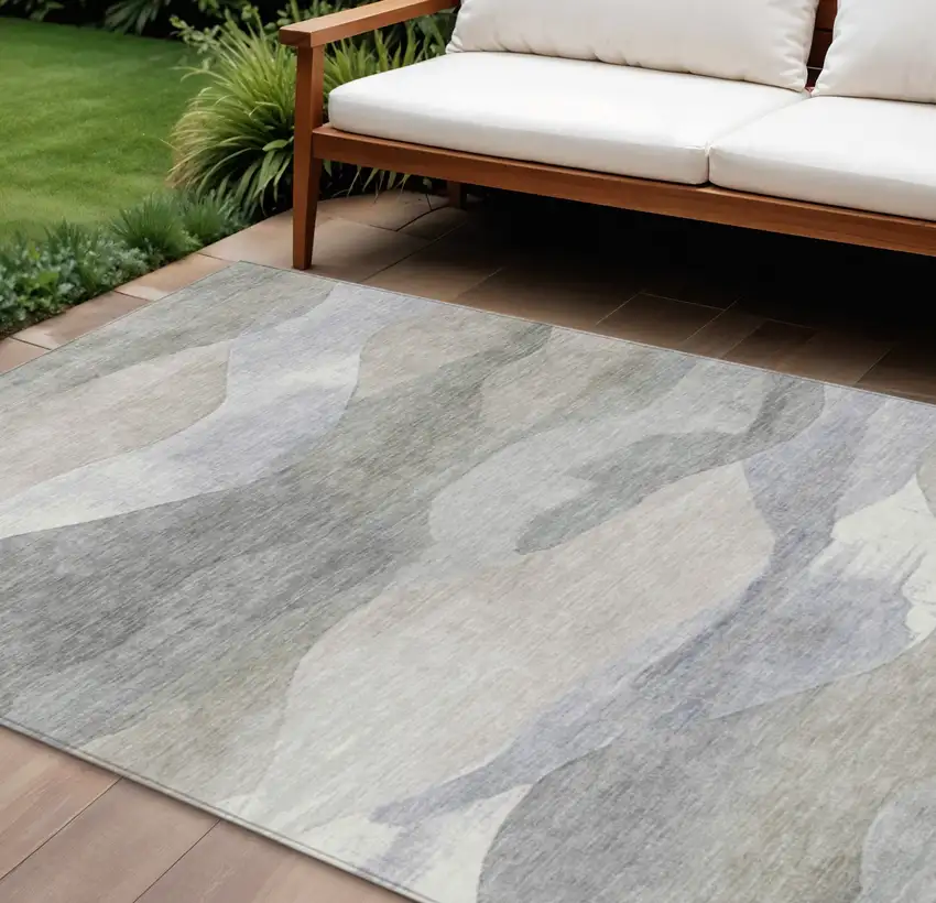 Beige And Gray Abstract Washable Indoor Outdoor Area Rug Photo 2
