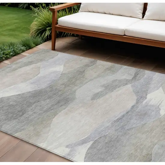 Beige And Gray Abstract Washable Indoor Outdoor Area Rug Photo 2