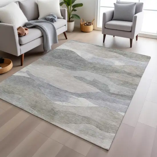 Beige And Gray Abstract Washable Indoor Outdoor Area Rug Photo 5