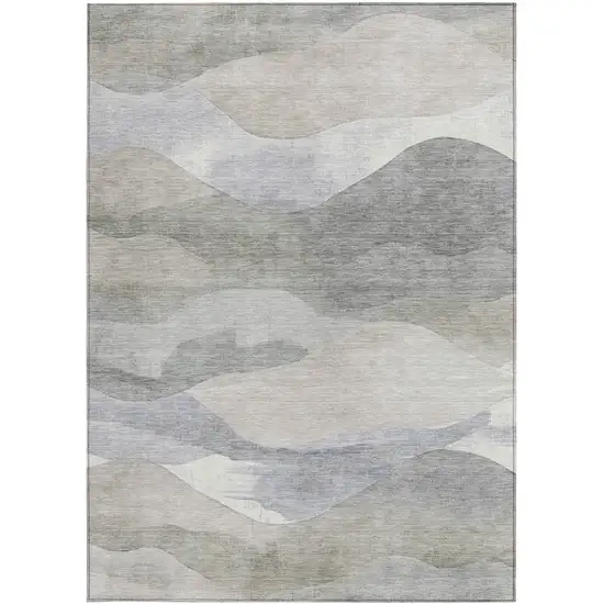 Beige And Gray Abstract Washable Indoor Outdoor Area Rug Photo 1