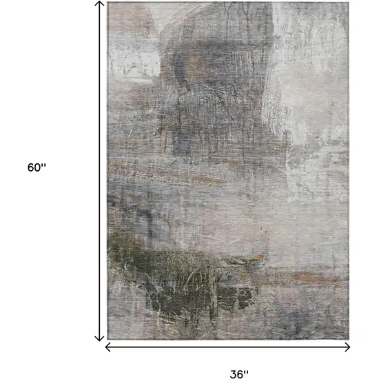 Beige And Gray Abstract Washable Indoor Outdoor Area Rug Photo 3