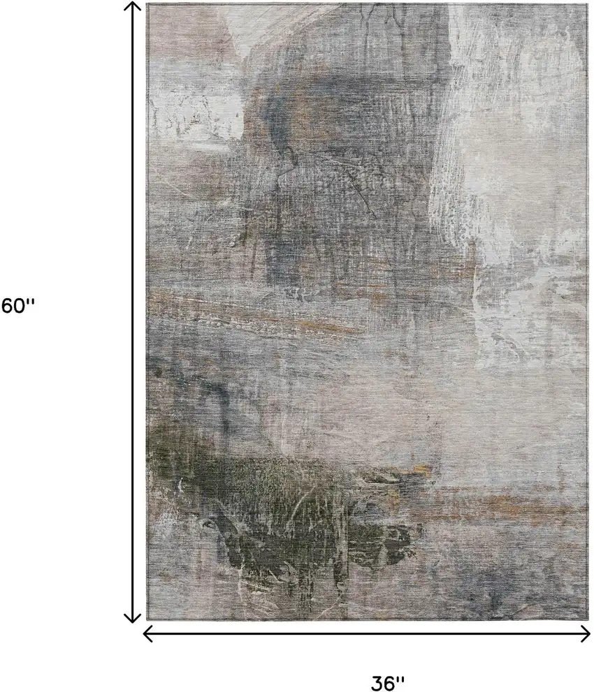 Beige And Gray Abstract Washable Indoor Outdoor Area Rug Photo 3
