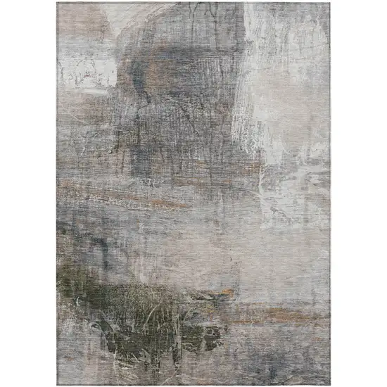 Beige And Gray Abstract Washable Indoor Outdoor Area Rug Photo 2