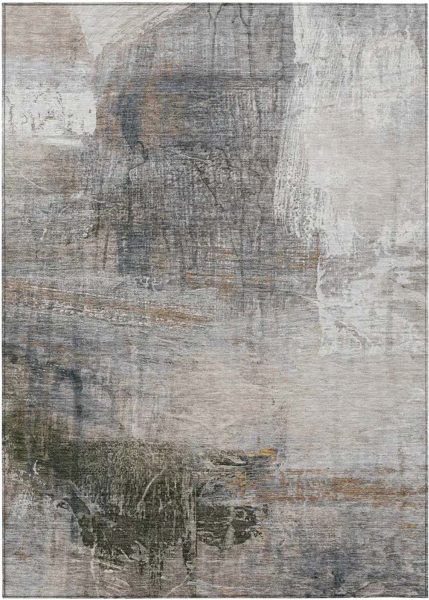 Beige And Gray Abstract Washable Indoor Outdoor Area Rug Photo 2